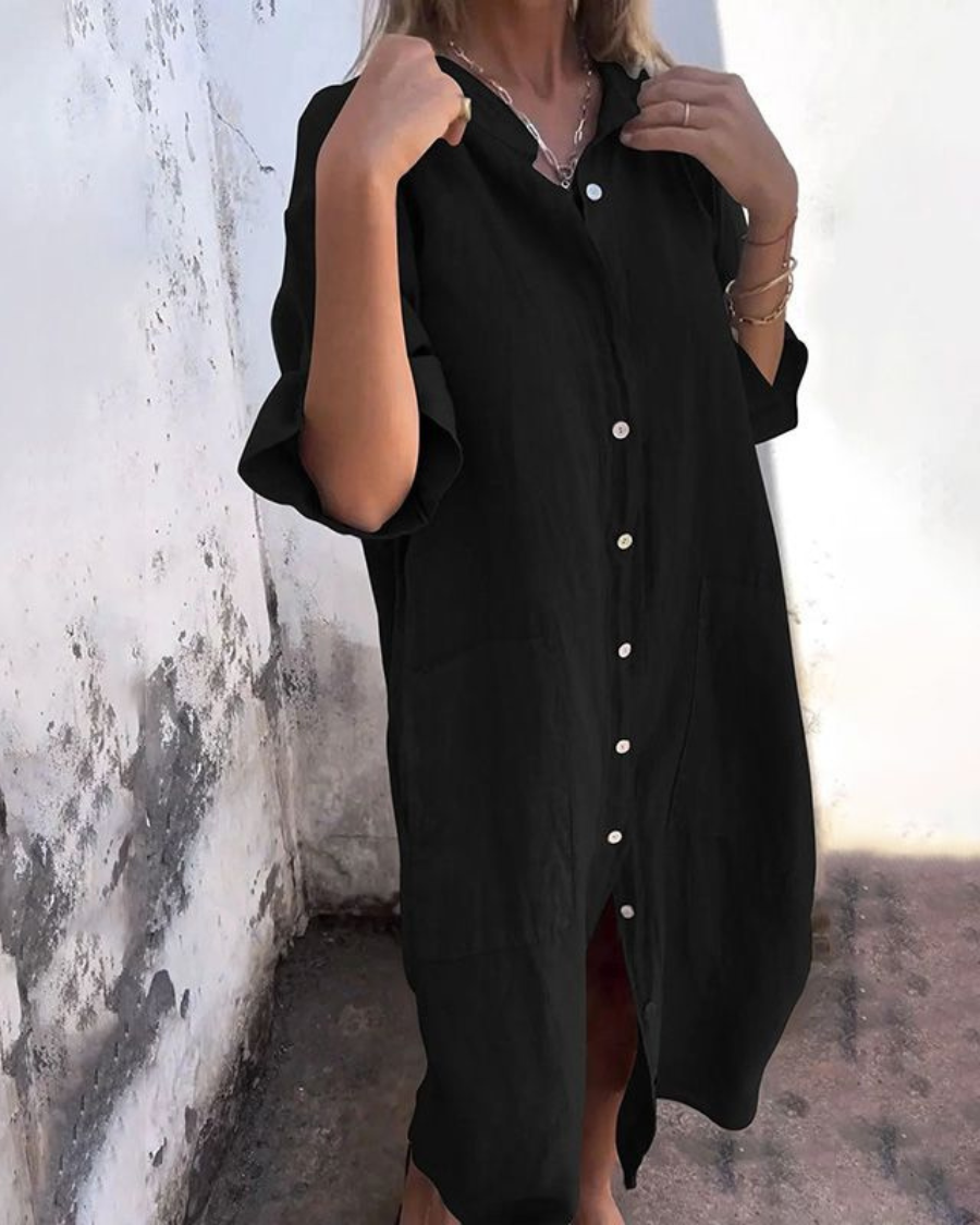 Meiva™ - Cotton-Linen Shirt Dress