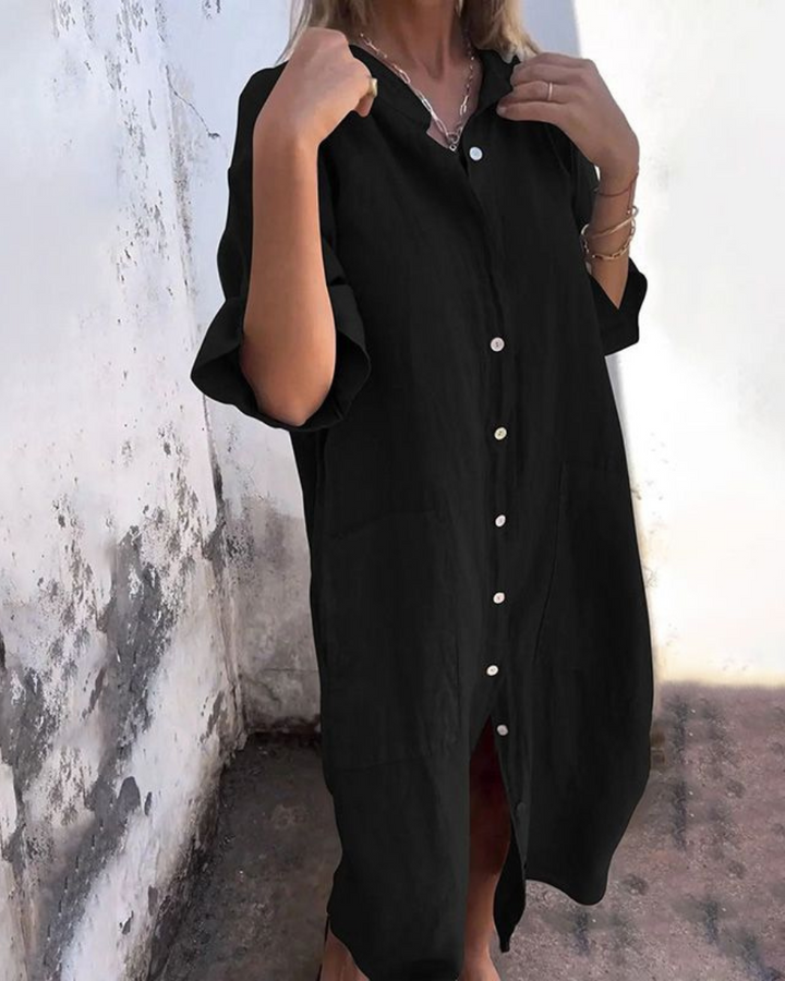 Meiva™ - Cotton-Linen Shirt Dress