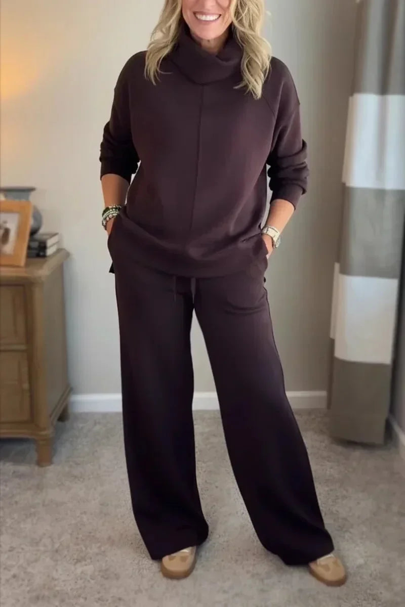 Aivra | Damen Turtleneck Langarm Weitbeiniger Zweiteiler mit Taschen