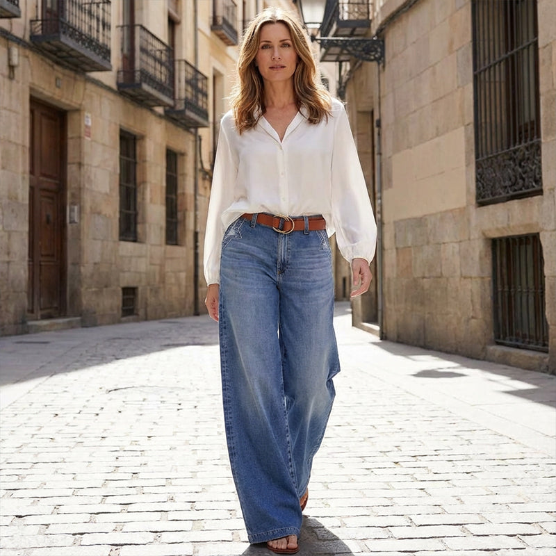 Retro High-Waisted Wide Leg Jeans for Women