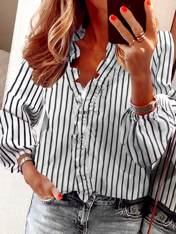 Aria™ - V-Neck Ruffle Trim Top