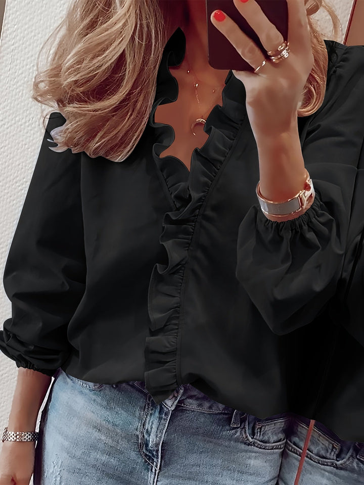 Aria™ - V-Neck Ruffle Trim Top