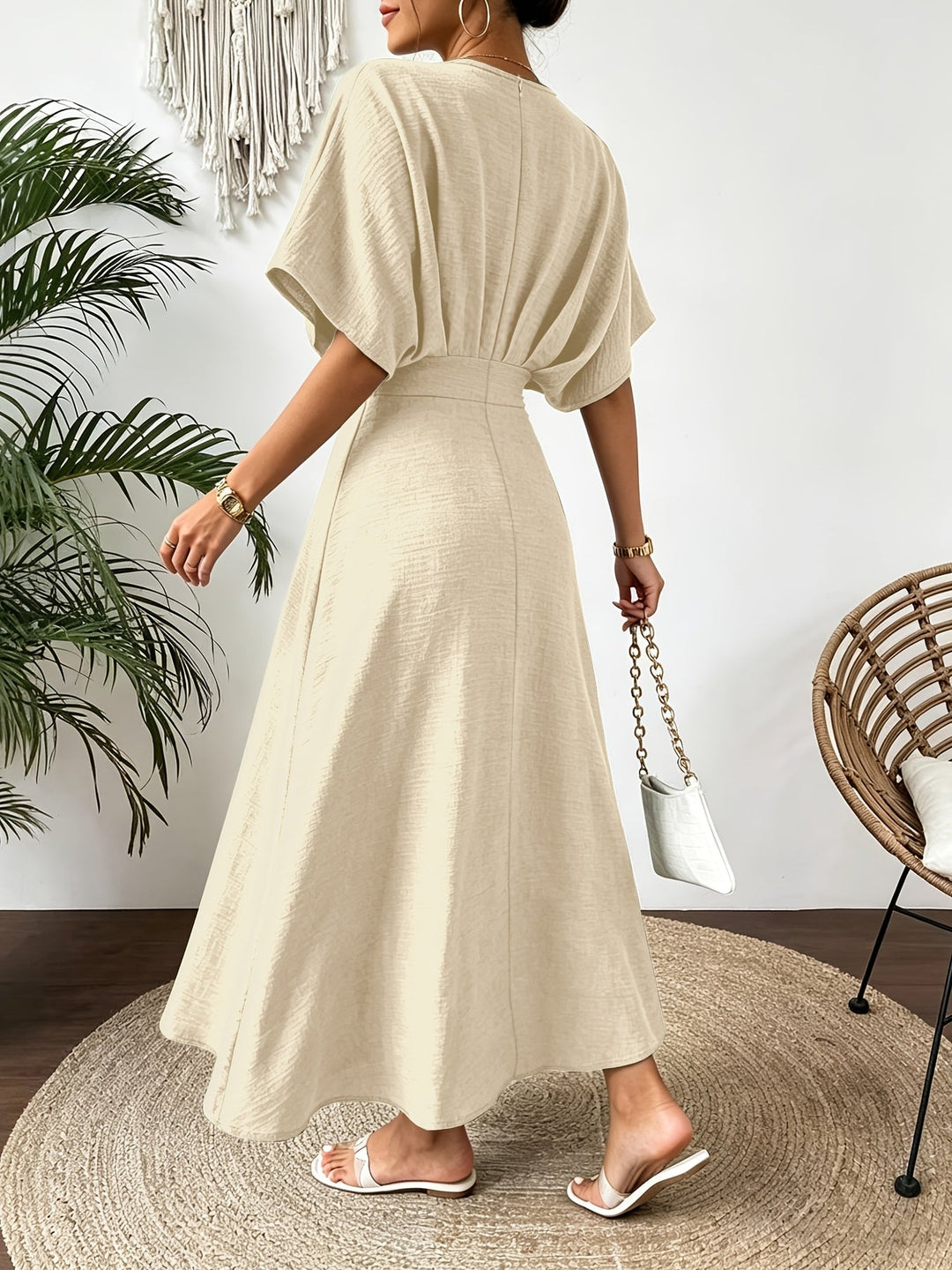 Women’s midi dress with V-neckline