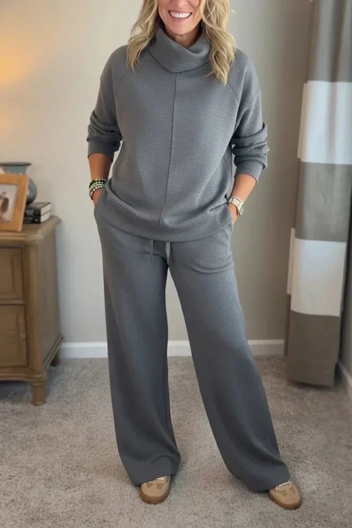 Aivra | Damen Turtleneck Langarm Weitbeiniger Zweiteiler mit Taschen