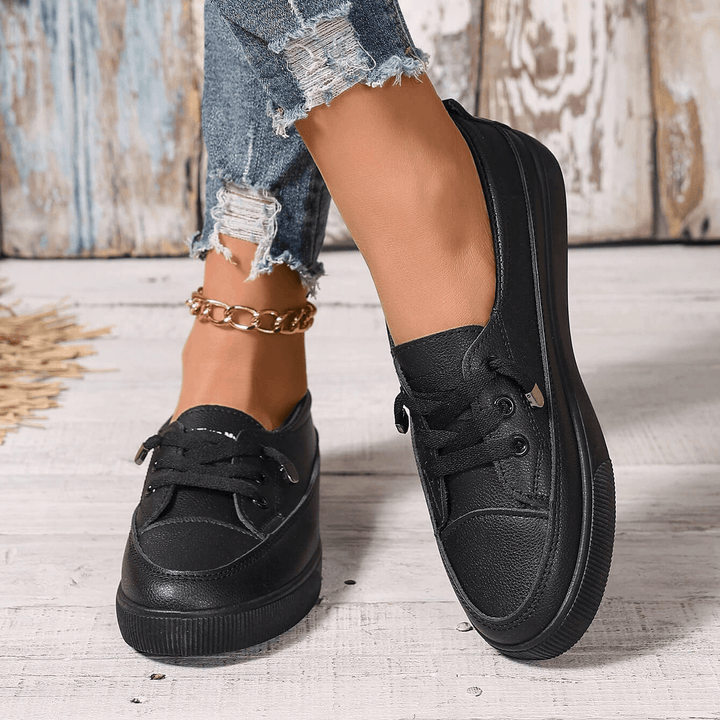 Women's white lace-up flat orthopedic shoes - breathable soft insole