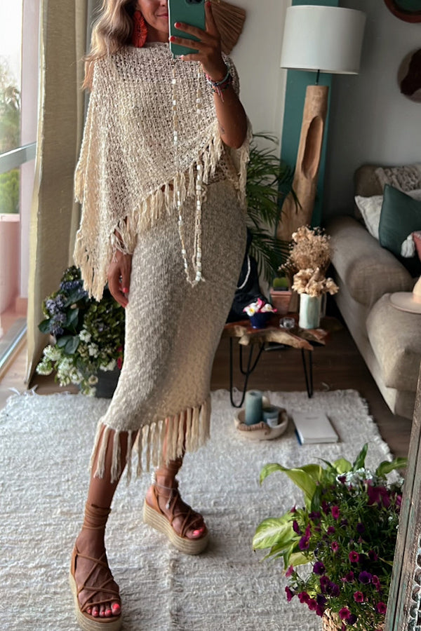 Sunset Breeze Tasseled Knit Cutout Cover-Up