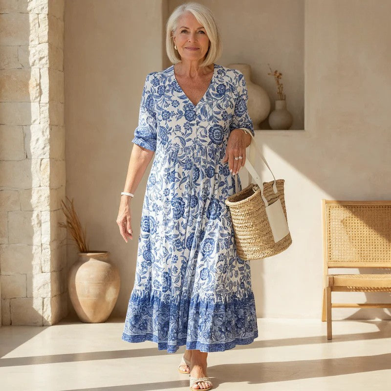 CATHY - Elegant Floral V-Neck Dress