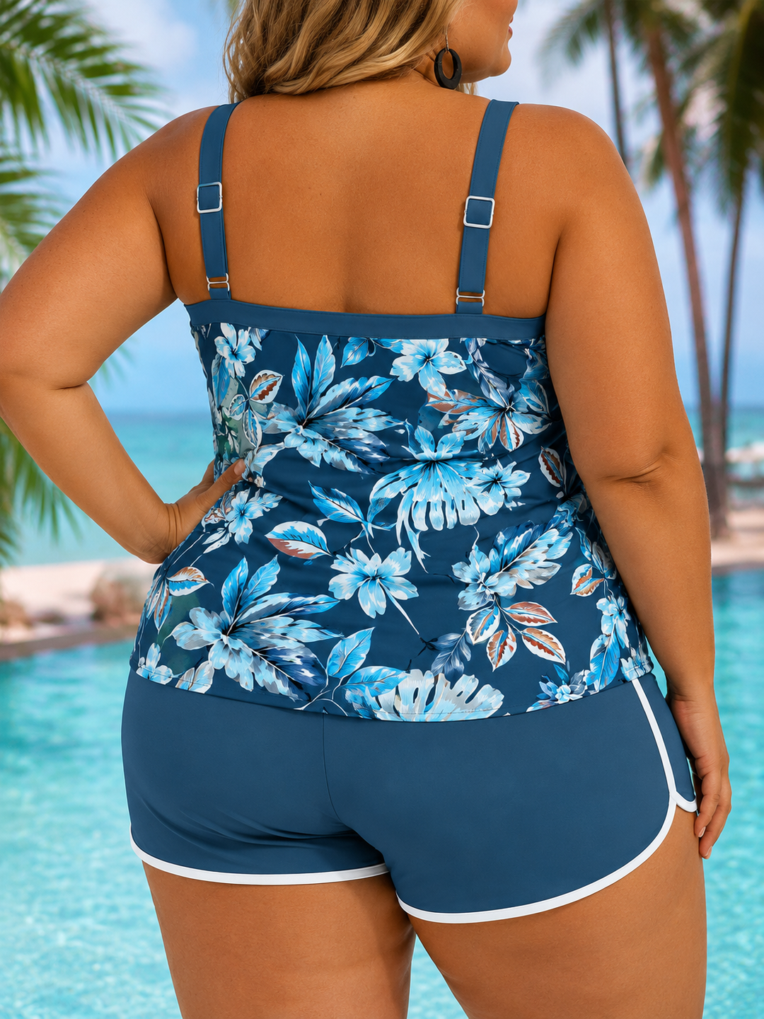 Imke | Women's Plus Size Printed U-Neck Sleeveless Tankini