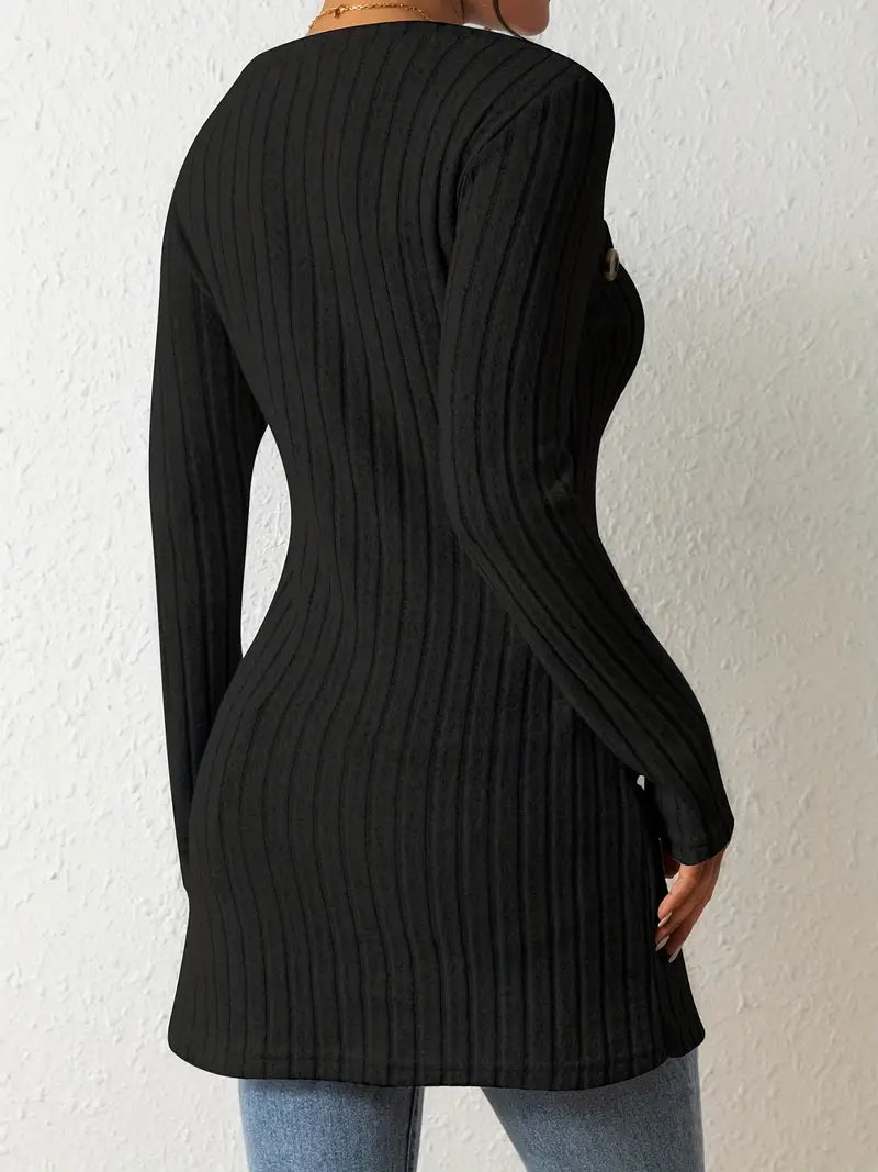 Julia - Asymmetric Buttoned Rib-Knit Top