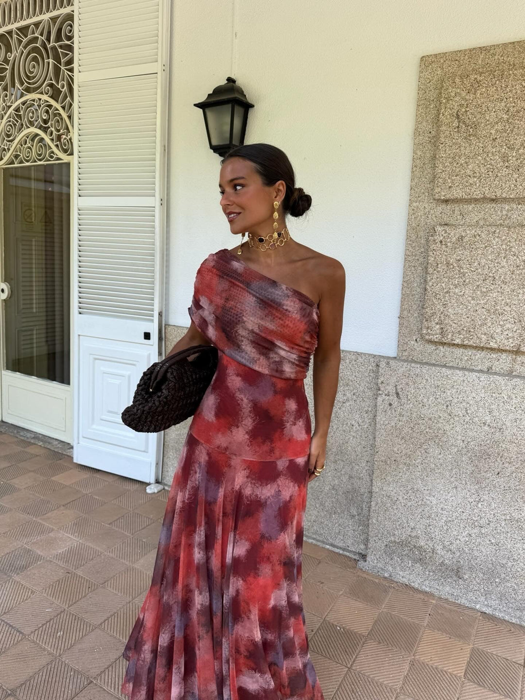 Damen One-Shoulder Maxikleid