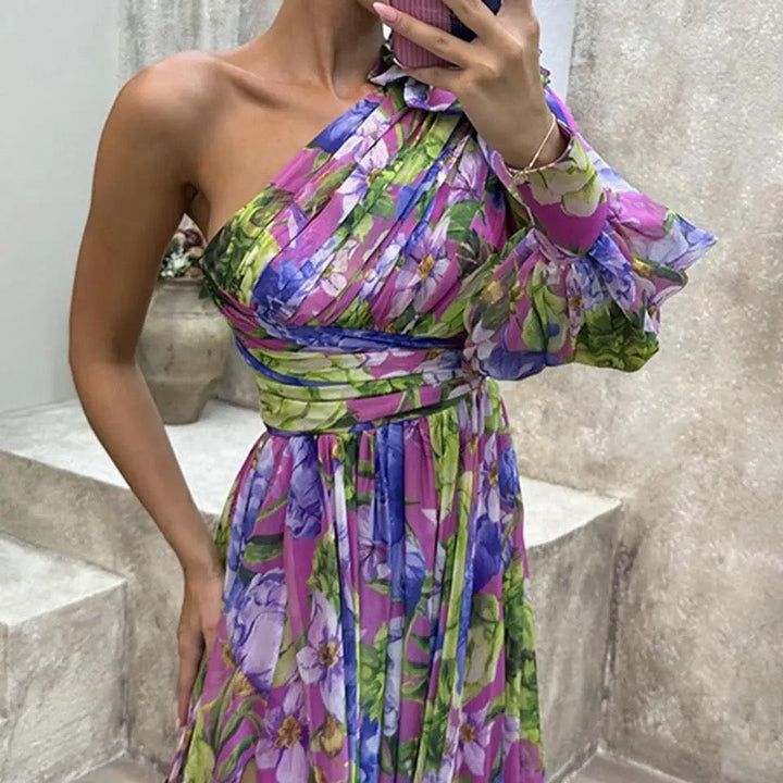 Purple - One-Shoulder Dress