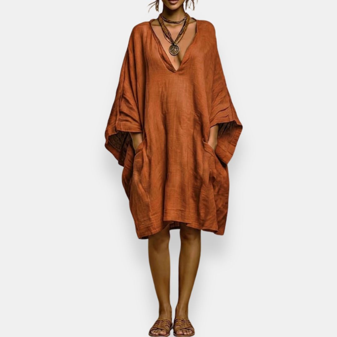 Cassienne | Women's V-Neck Knee-Length Dress with Pockets