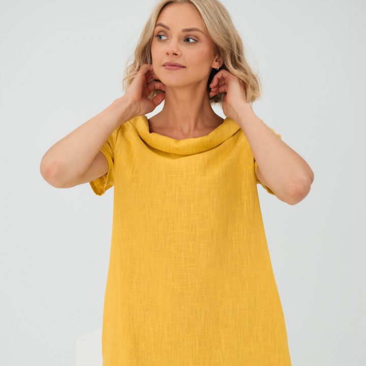 Damen Mini-Kleid mit kurzen Ärmeln und Taschen