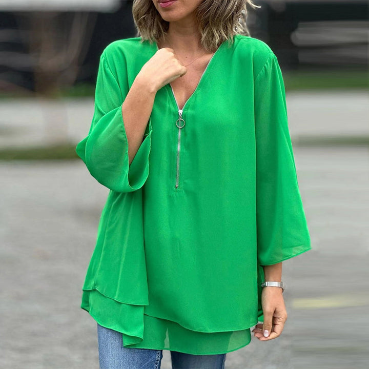 Heidi™ - V-Neck Flowing Zip Top