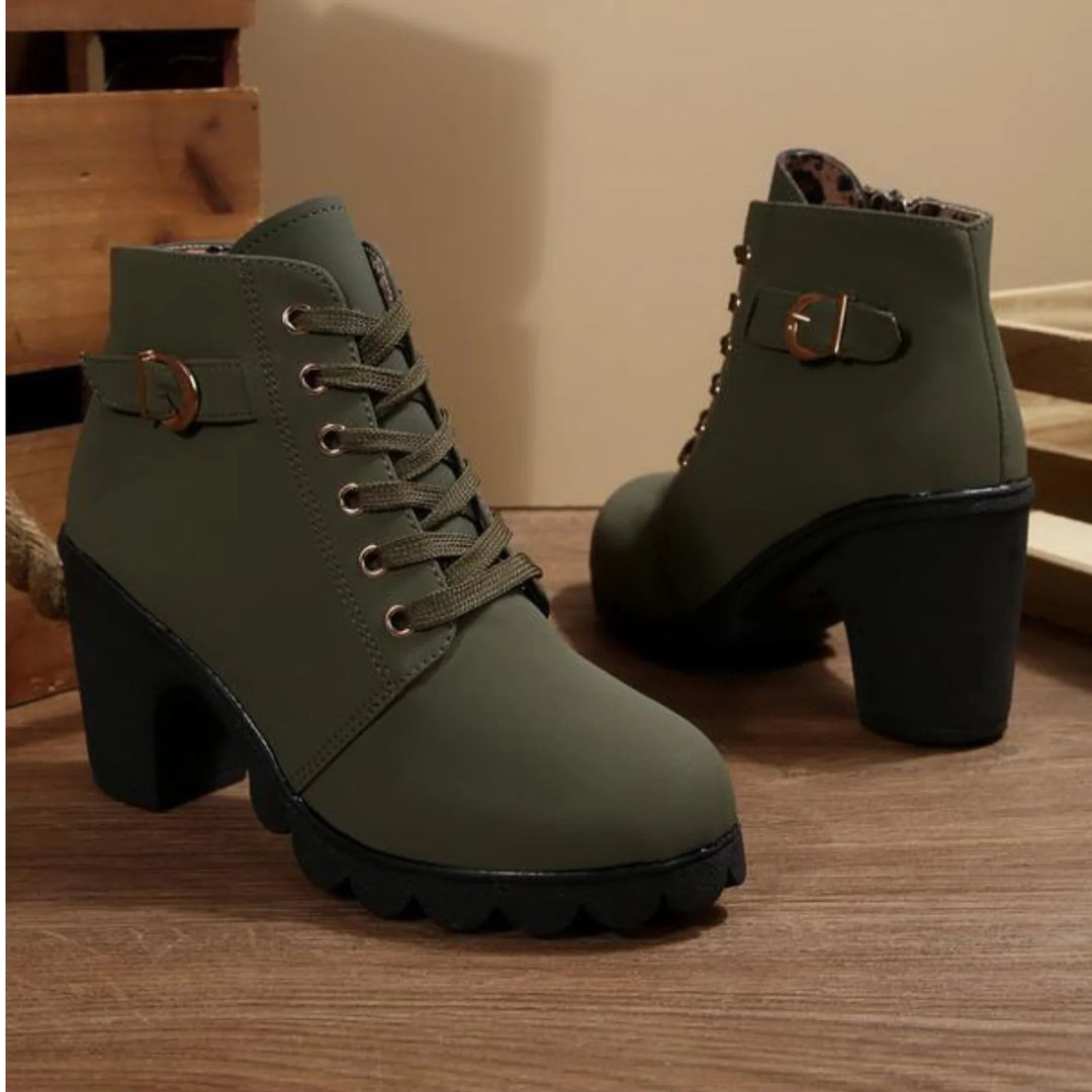 Mina™ - Chic Lace-Up Ankle Boots with Metal Buckle