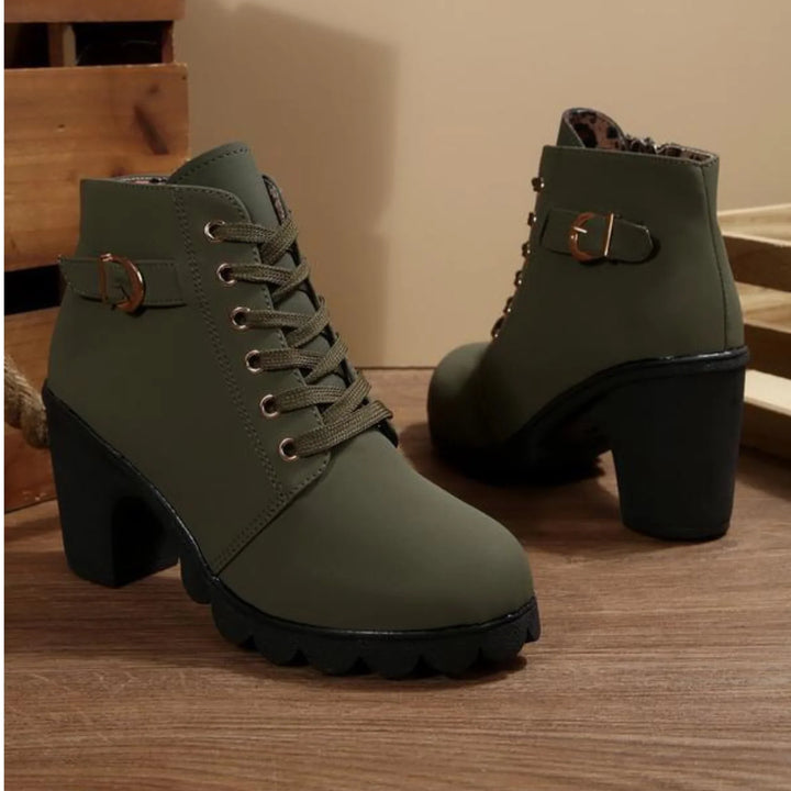 Mina™ - Chic Lace-Up Ankle Boots with Metal Buckle