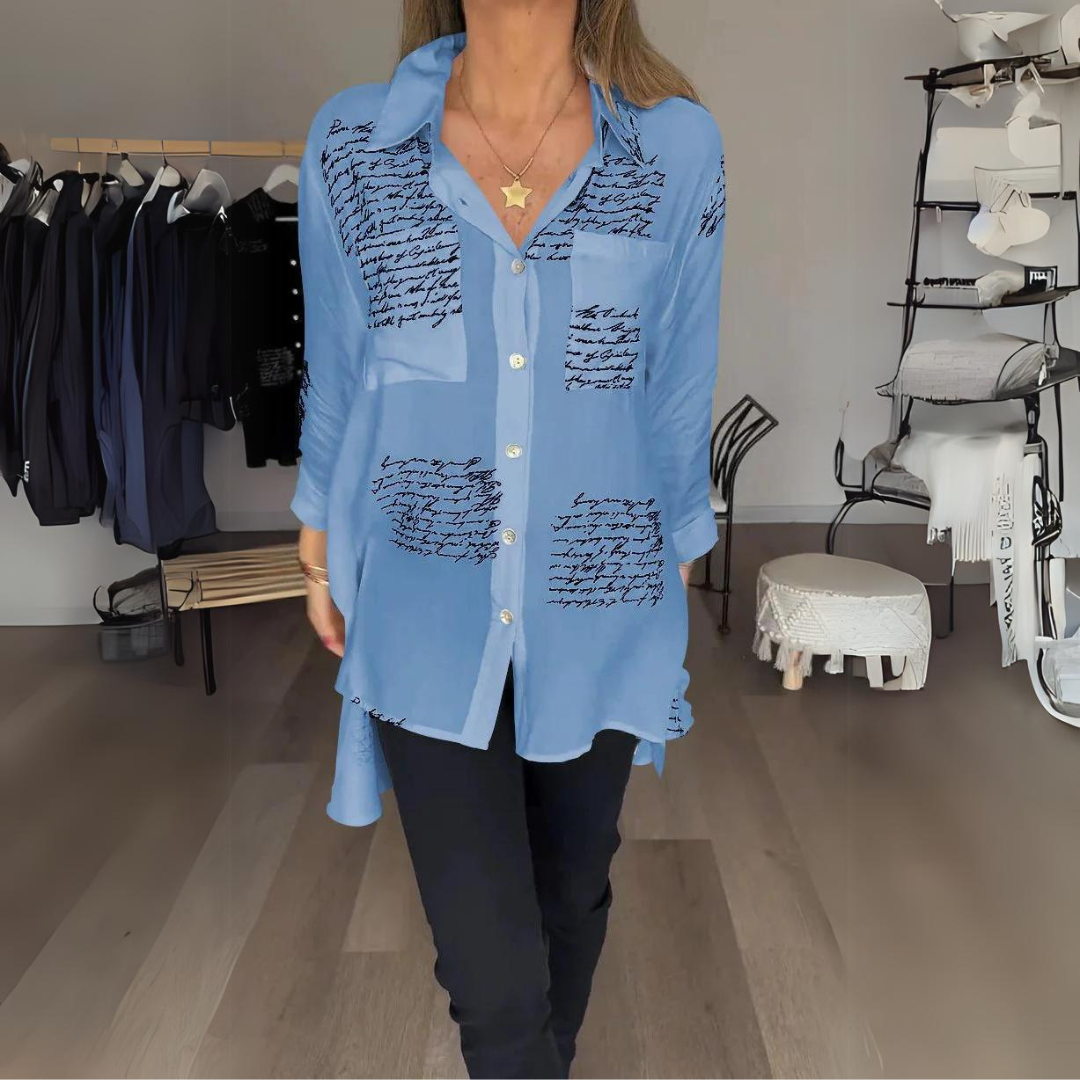 Carla™ | Handwritten Button-Up Blouse
