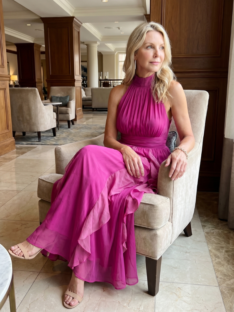 Orea | High Neck Maxi Dress with Gathered Ruffle Tiers