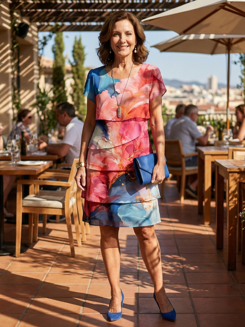Mira | Elegant knee-length dress with marble print