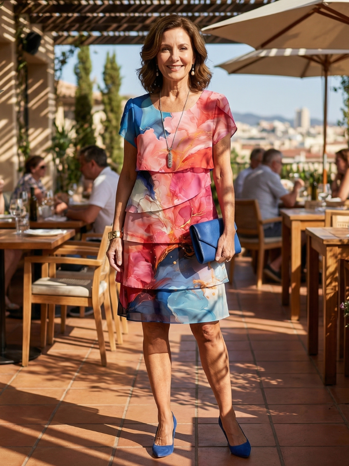Mira | Elegant knee-length dress with marble print