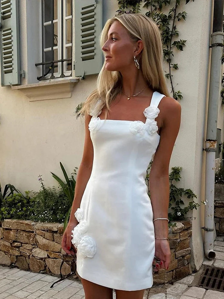 Damen Mini-Kleid mit quadratischem Ausschnitt und ärmellos