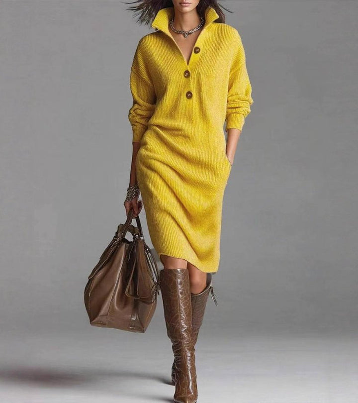 Scarlett™ - Elegant Winter Dress with Buttons
