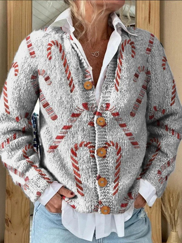 Festive Candy Cane Decoration Pattern | Button Cardigan Sweater