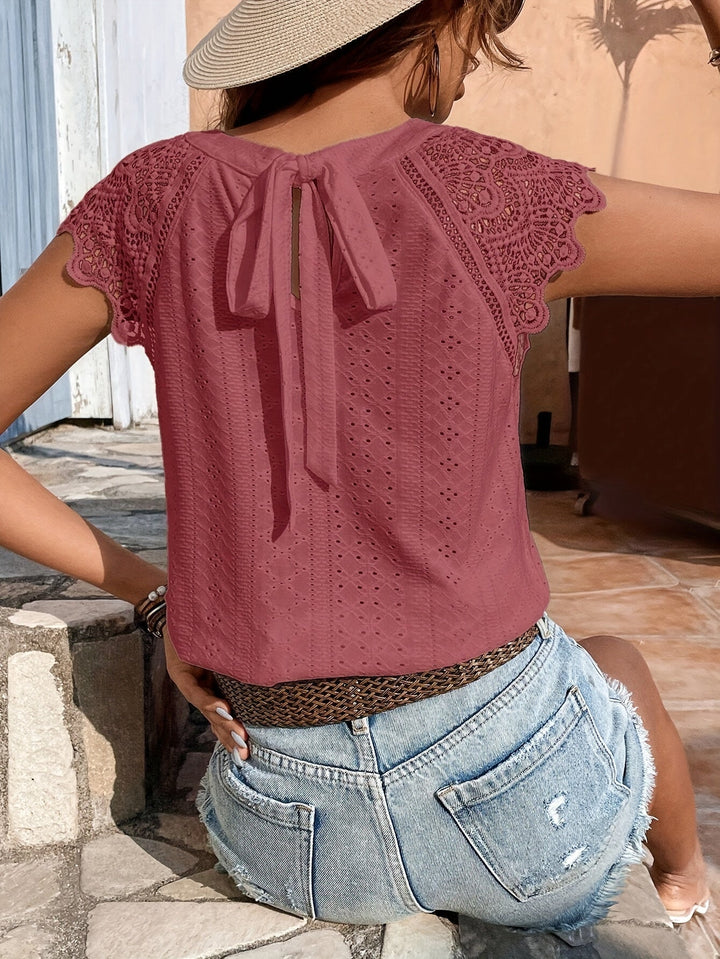 Keshia™ - Elegant Blouse with Eyelets and Tie Detail