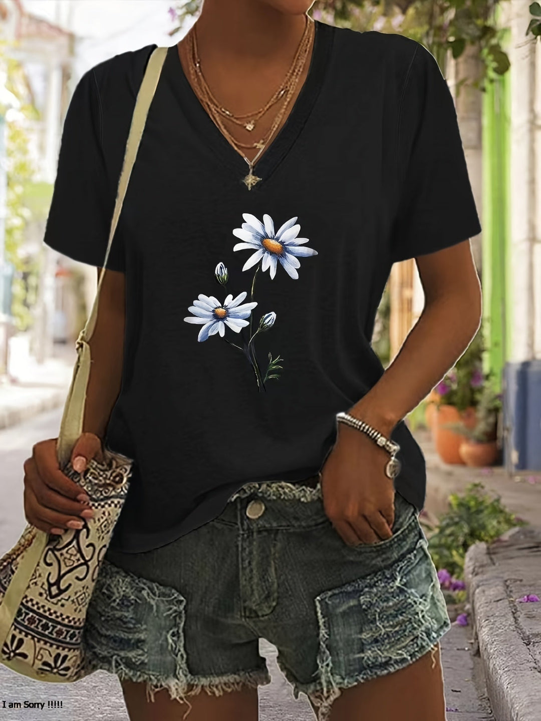 Celine™ - Floral V-Neck T-Shirt