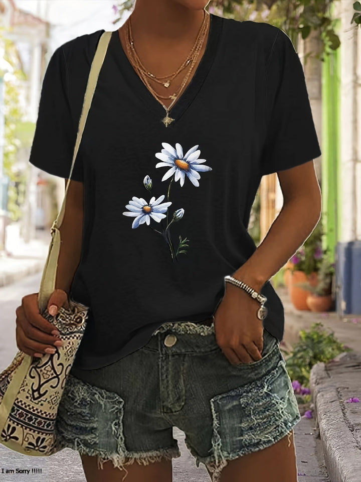 Celine™ - Floral V-Neck T-Shirt