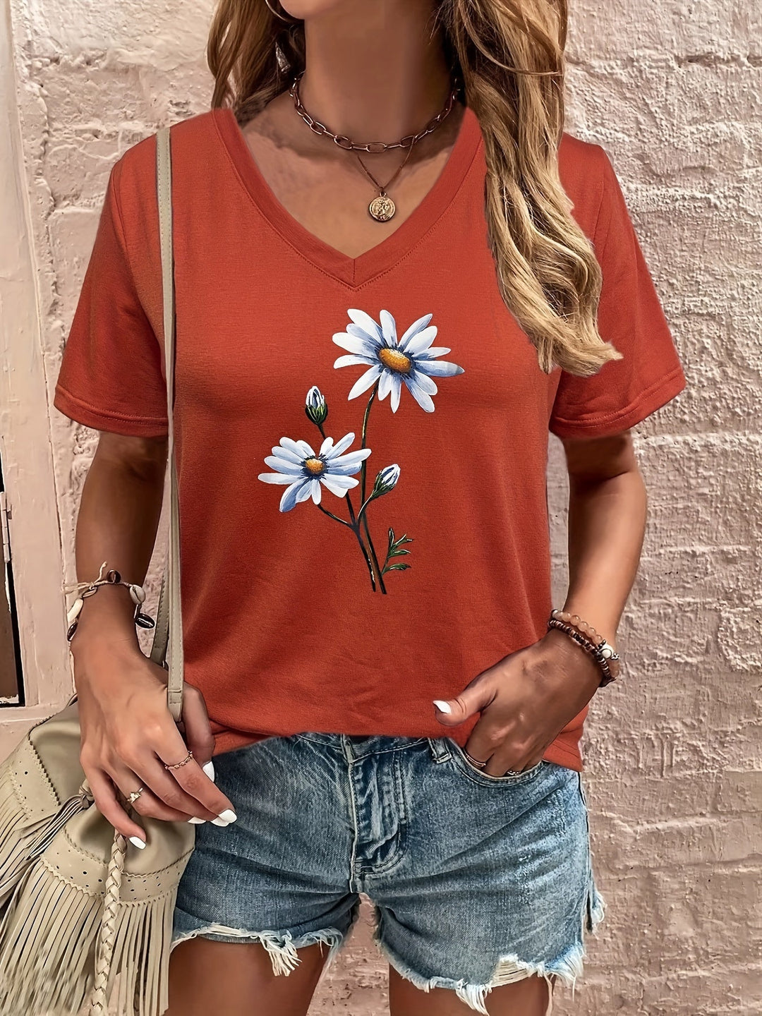 Celine™ - Floral V-Neck T-Shirt