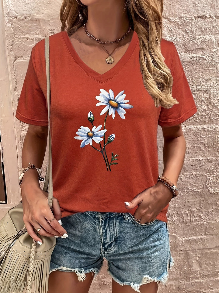 Celine™ - Floral V-Neck T-Shirt