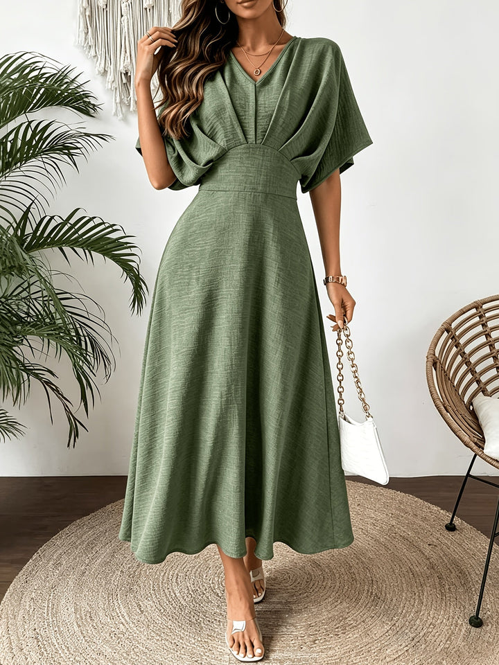Women’s midi dress with V-neckline