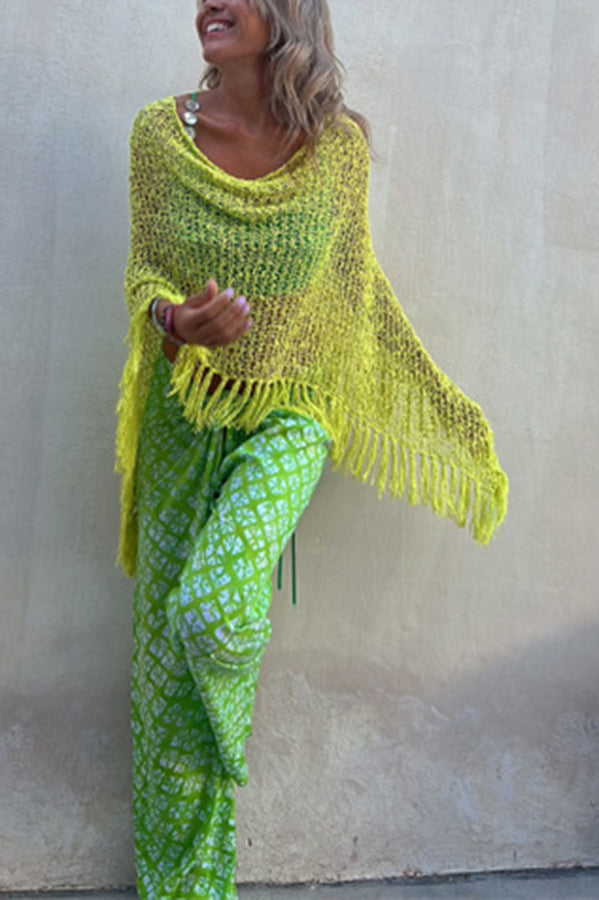 Sunset Breeze Tasseled Knit Cutout Cover-Up
