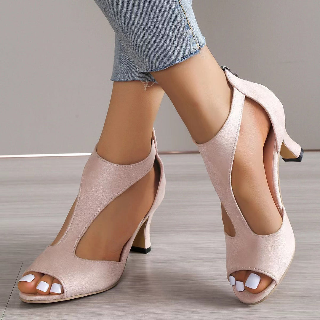 Back Zipper Fish Mouth High Heels