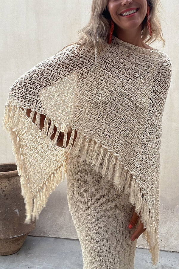 Sunset Breeze Tasseled Knit Cutout Cover-Up