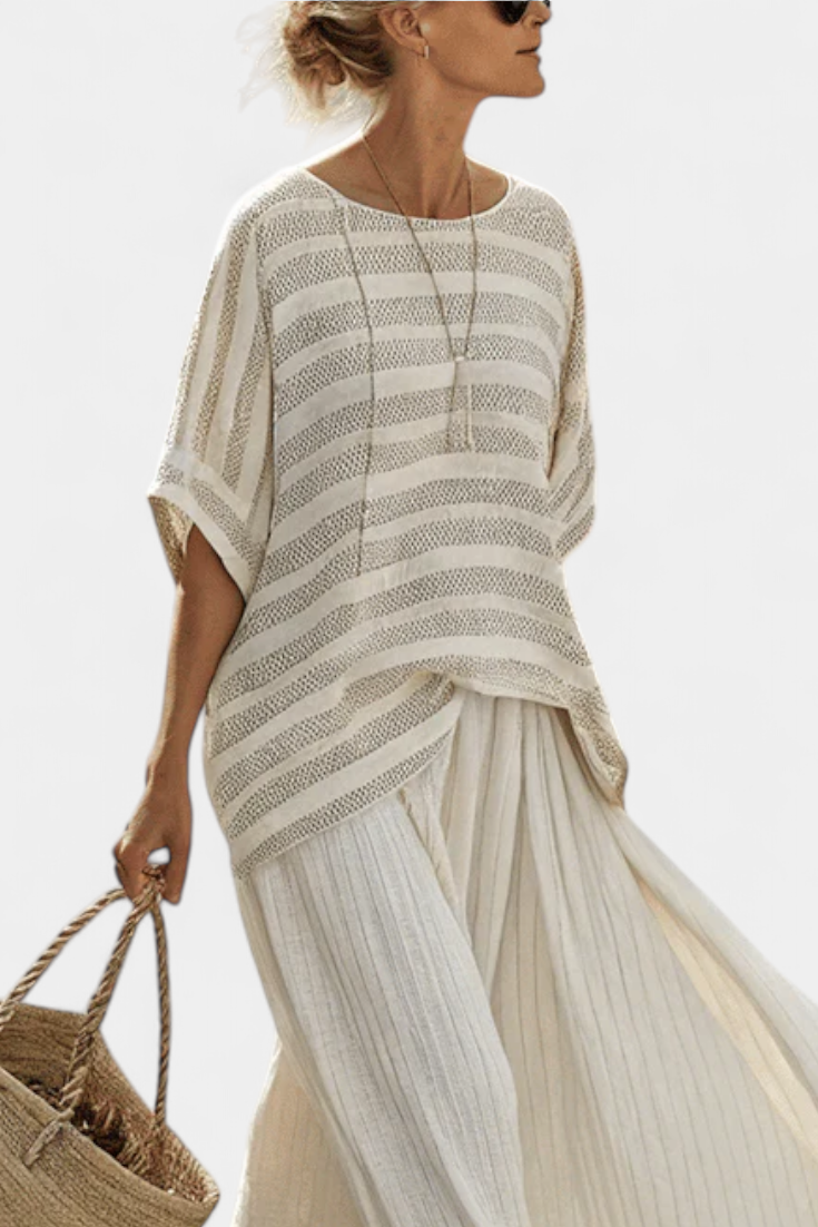 Graziella - striped top made of natural bamboo and flowing linen trousers