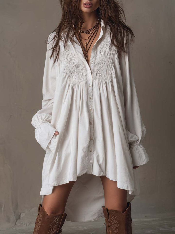 Retro Style Lace Irregular Hem Long Sleeve Mini Dress