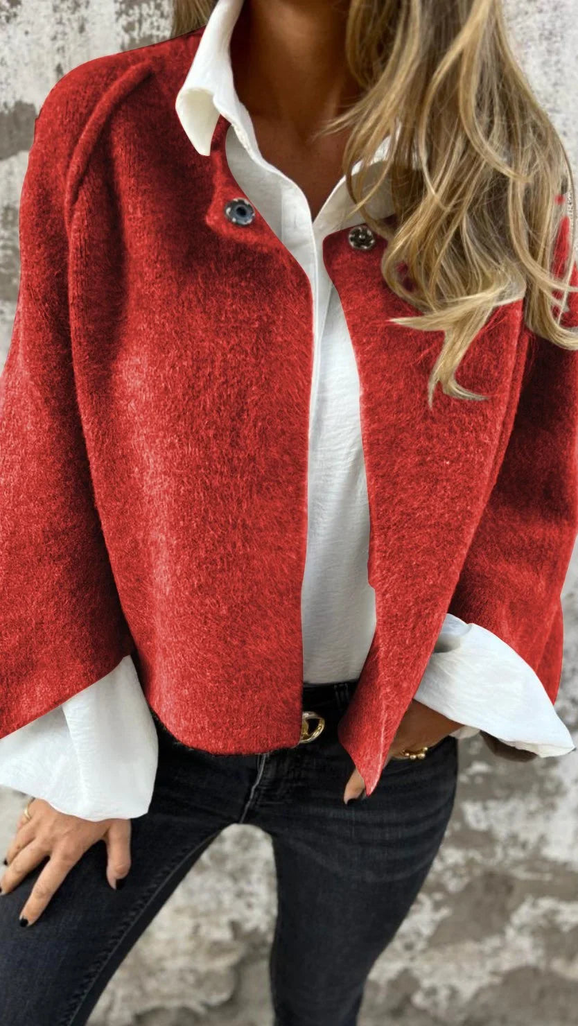 Celeste - Wool Coat With Round Neck And Long Sleeves