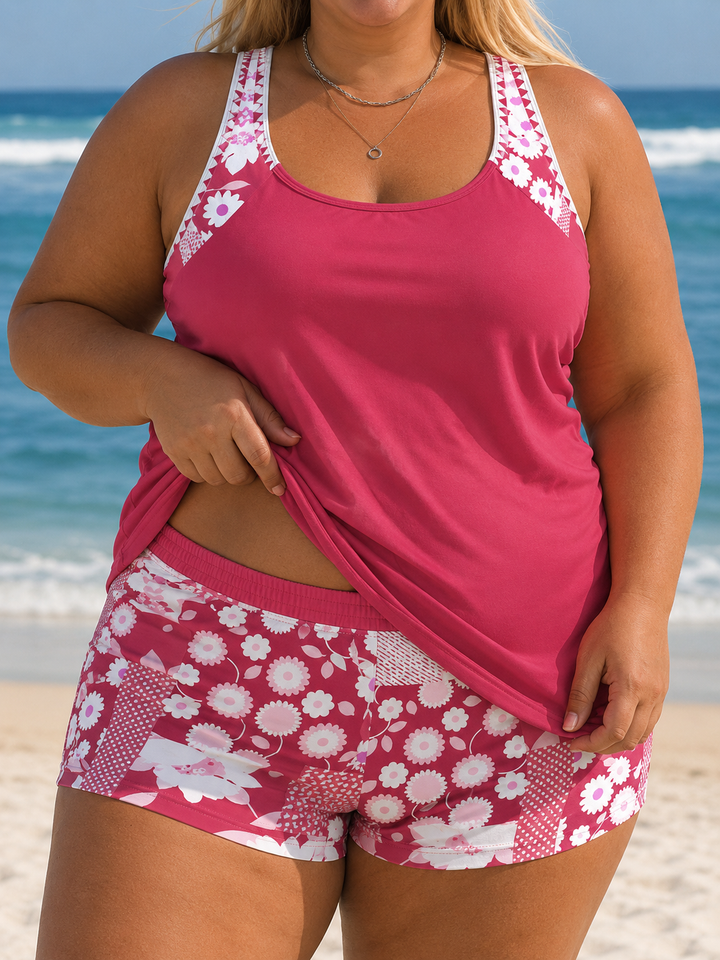 Nanet Women's Plus Size Printed Tankini Shorts Set