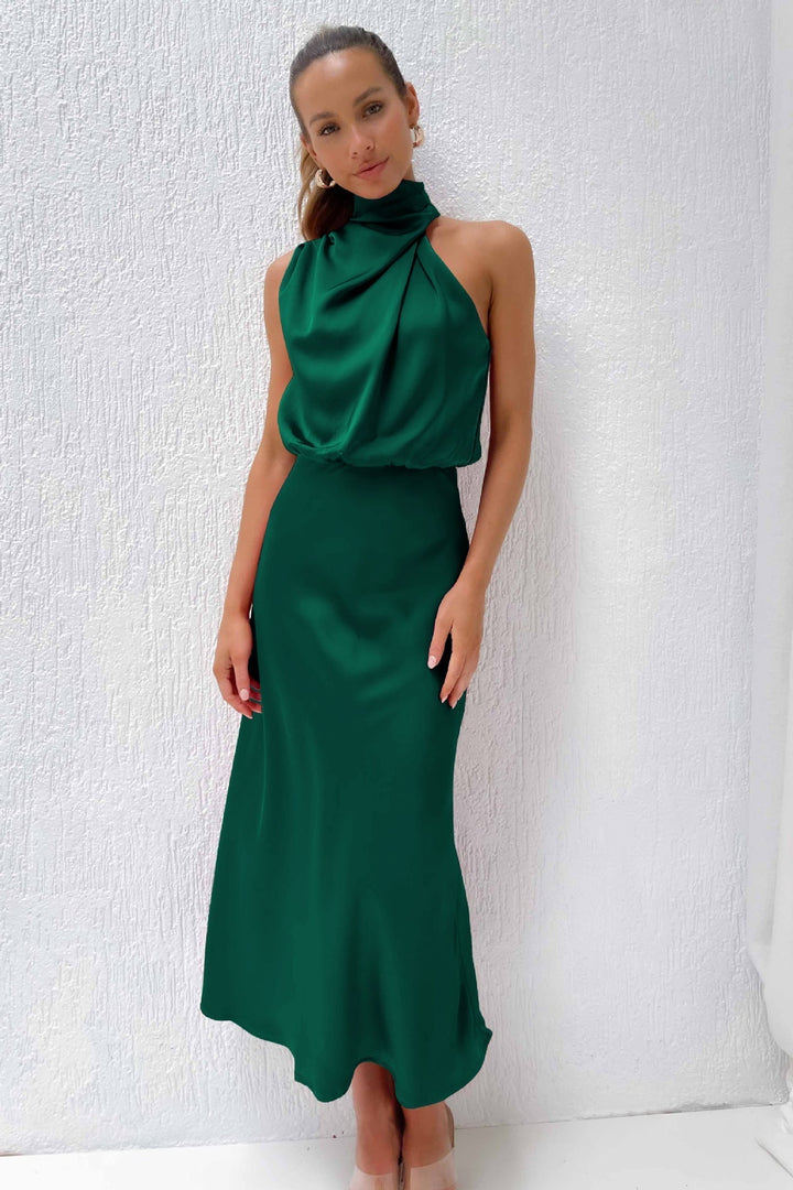 Carlina™ - Long Satin Halter Dress
