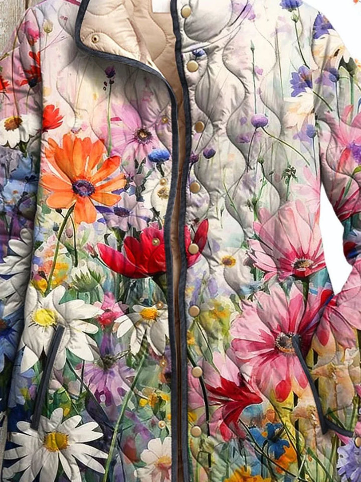Women's Vintage Charming Floral Print Casual Quilted Jacket