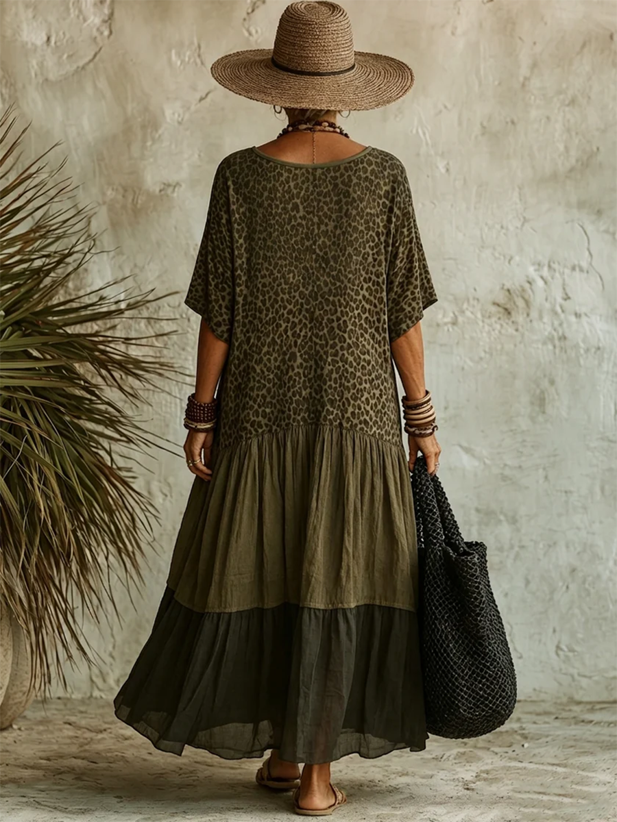 Women's V-Neck Leopard Print Maxi Dress