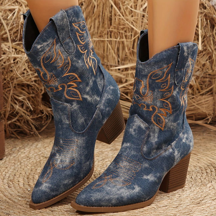 Ealasaid | Women's Western Boots for Wide Calves with Embroidery