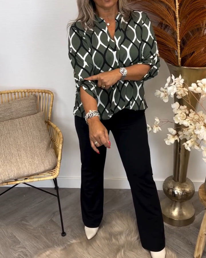 Amelia™ - Casual Patterned Long-Sleeved Blouse