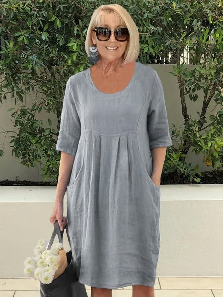 Lena™ - Relaxed Pleated Dress with Pockets