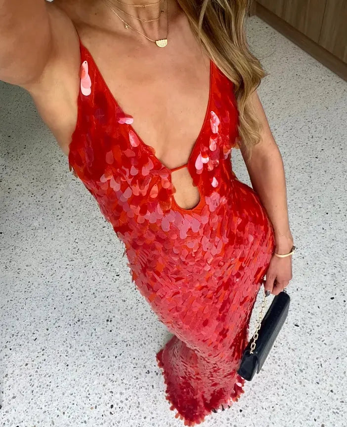 Kalea - Glitter Sequin Backless Cami Dress