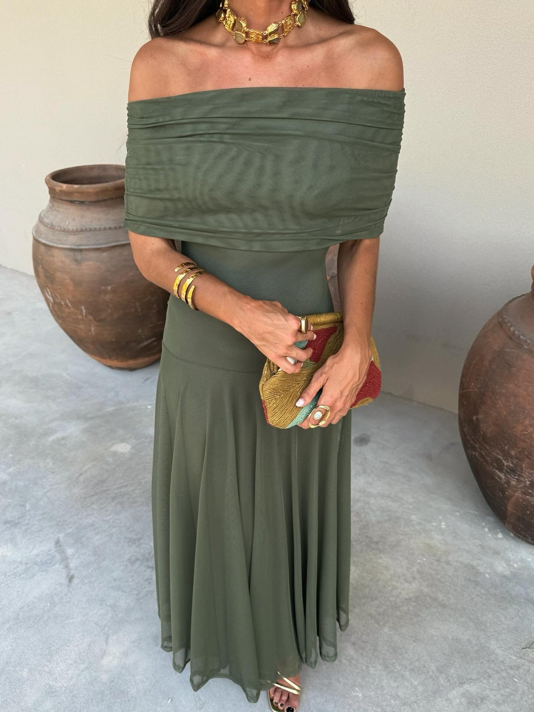 Toledo | Damen Off-Shoulder Maxikleid