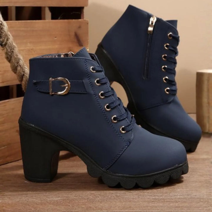 Mina™ - Chic Lace-Up Ankle Boots with Metal Buckle