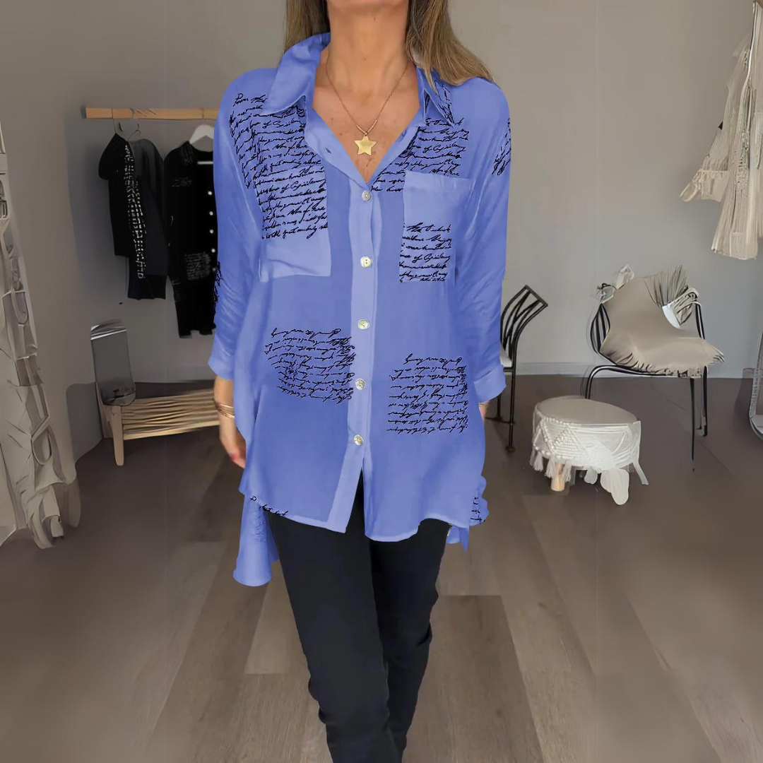 Carla™ | Handwritten Button-Up Blouse